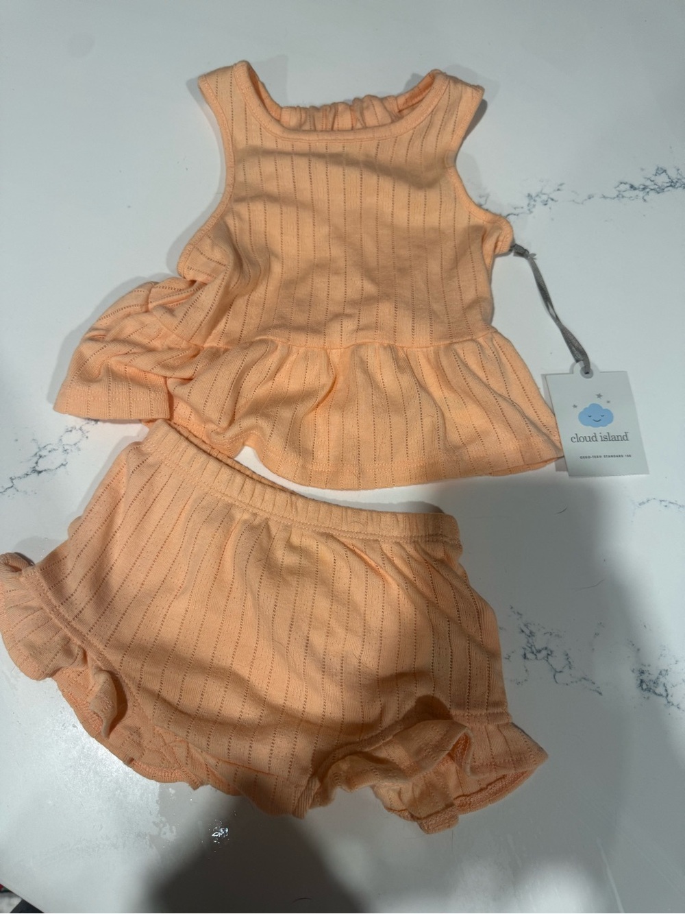 cloud island Peach Knit Ruffle Tank & Shorts Set